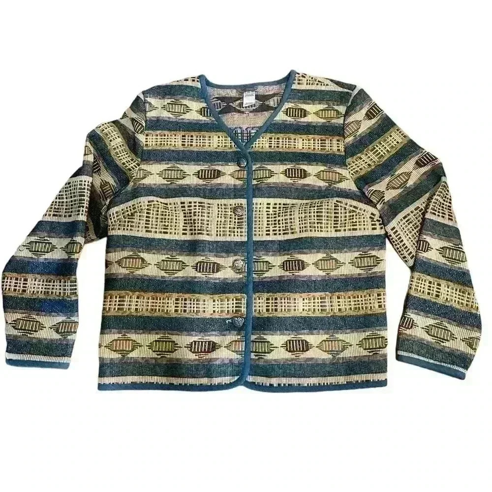 VTG Stonebridge Womens Tapestry Knit Over Coat Blazer Southwest Jacket Coat XL